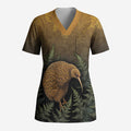 New Zealand Kiwi Bird Scrub Top Silver Fern Mix Maori Pattern