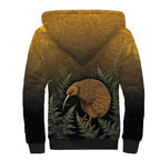 New Zealand Kiwi Bird Sherpa Hoodie Silver Fern Mix Maori Pattern