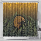New Zealand Kiwi Bird Shower Curtain Silver Fern Mix Maori Pattern