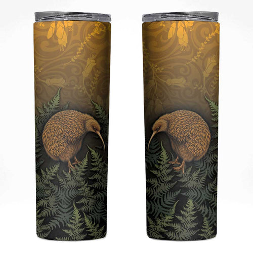 New Zealand Kiwi Bird Skinny Tumbler Silver Fern Mix Maori Pattern