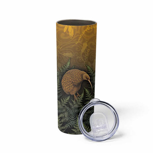 New Zealand Kiwi Bird Skinny Tumbler Silver Fern Mix Maori Pattern