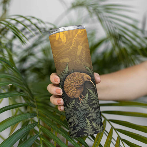 New Zealand Kiwi Bird Skinny Tumbler Silver Fern Mix Maori Pattern