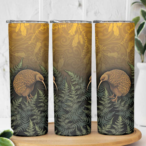 New Zealand Kiwi Bird Skinny Tumbler Silver Fern Mix Maori Pattern