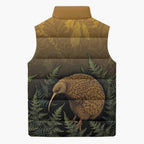 New Zealand Kiwi Bird Sleeveless Puffer Jacket Silver Fern Mix Maori Pattern
