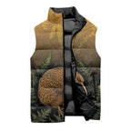 New Zealand Kiwi Bird Sleeveless Puffer Jacket Silver Fern Mix Maori Pattern
