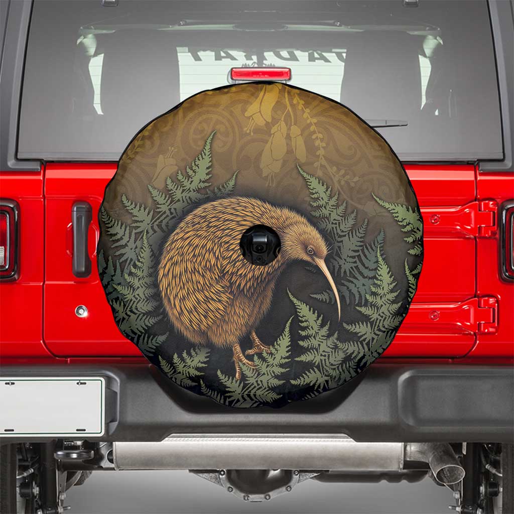 New Zealand Kiwi Bird Spare Tire Cover Silver Fern Mix Maori Pattern