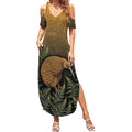 New Zealand Kiwi Bird Summer Maxi Dress Silver Fern Mix Maori Pattern