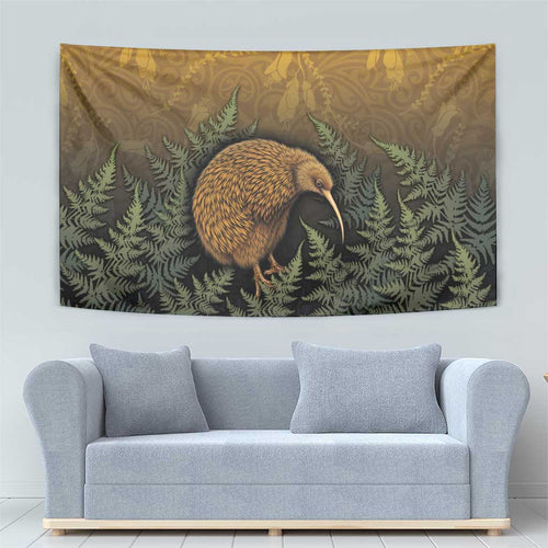 New Zealand Kiwi Bird Tapestry Silver Fern Mix Maori Pattern