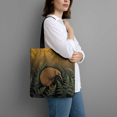 New Zealand Kiwi Bird Tote Bag Silver Fern Mix Maori Pattern