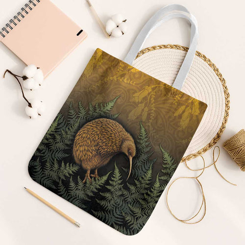 New Zealand Kiwi Bird Tote Bag Silver Fern Mix Maori Pattern