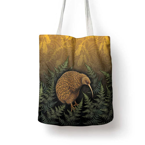 New Zealand Kiwi Bird Tote Bag Silver Fern Mix Maori Pattern