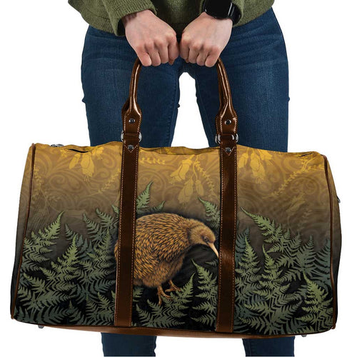 New Zealand Kiwi Bird Travel Bag Silver Fern Mix Maori Pattern