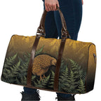 New Zealand Kiwi Bird Travel Bag Silver Fern Mix Maori Pattern