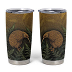 New Zealand Kiwi Bird Tumbler Cup Silver Fern Mix Maori Pattern