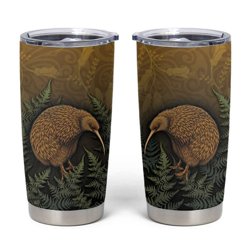 New Zealand Kiwi Bird Tumbler Cup Silver Fern Mix Maori Pattern