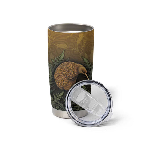 New Zealand Kiwi Bird Tumbler Cup Silver Fern Mix Maori Pattern