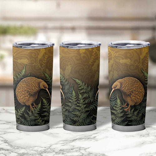 New Zealand Kiwi Bird Tumbler Cup Silver Fern Mix Maori Pattern