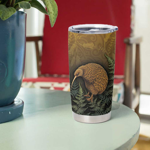 New Zealand Kiwi Bird Tumbler Cup Silver Fern Mix Maori Pattern