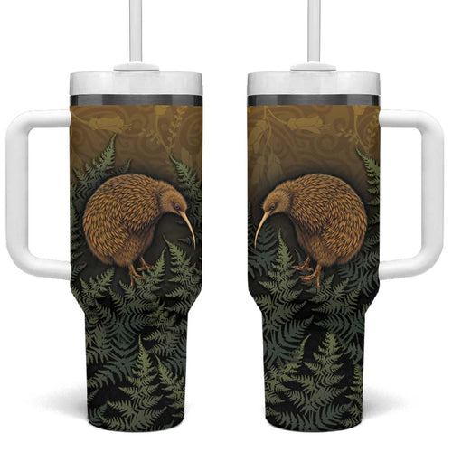 New Zealand Kiwi Bird Tumbler With Handle Silver Fern Mix Maori Pattern