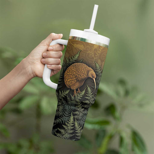 New Zealand Kiwi Bird Tumbler With Handle Silver Fern Mix Maori Pattern