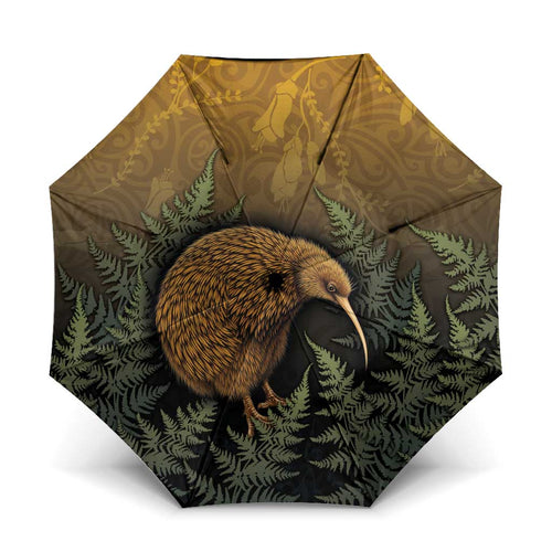 New Zealand Kiwi Bird Umbrella Silver Fern Mix Maori Pattern