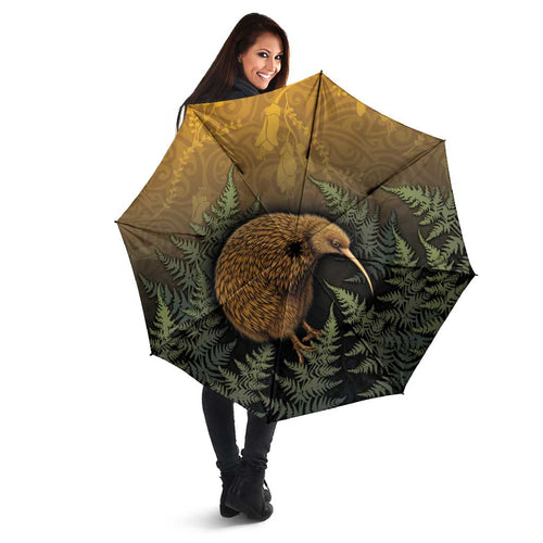 New Zealand Kiwi Bird Umbrella Silver Fern Mix Maori Pattern