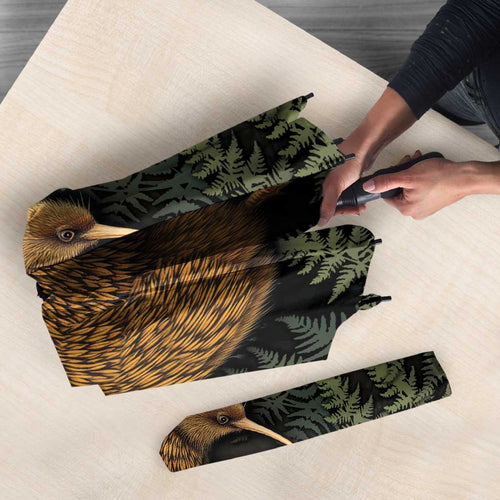 New Zealand Kiwi Bird Umbrella Silver Fern Mix Maori Pattern