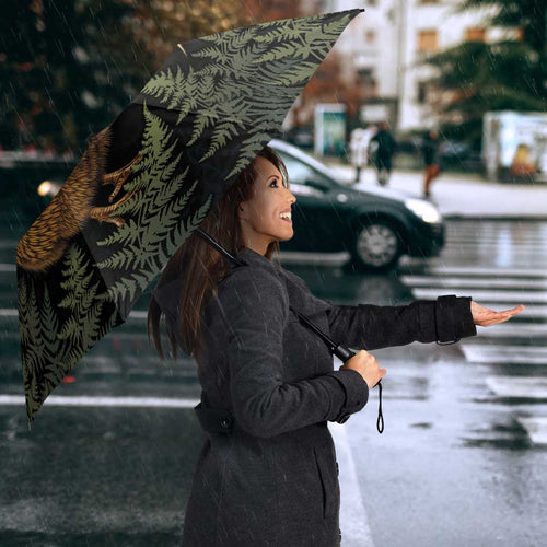 New Zealand Kiwi Bird Umbrella Silver Fern Mix Maori Pattern