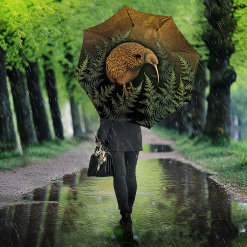 New Zealand Kiwi Bird Umbrella Silver Fern Mix Maori Pattern