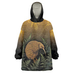 New Zealand Kiwi Bird Wearable Blanket Hoodie Silver Fern Mix Maori Pattern