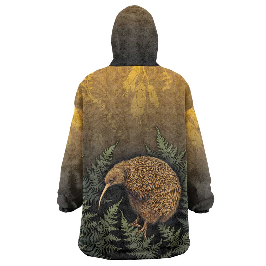 New Zealand Kiwi Bird Wearable Blanket Hoodie Silver Fern Mix Maori Pattern