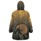 New Zealand Kiwi Bird Wearable Blanket Hoodie Silver Fern Mix Maori Pattern