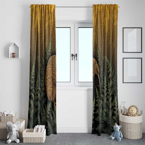 New Zealand Kiwi Bird Window Curtain Silver Fern Mix Maori Pattern