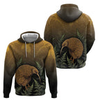 New Zealand Kiwi Bird Zip Hoodie Silver Fern Mix Maori Pattern