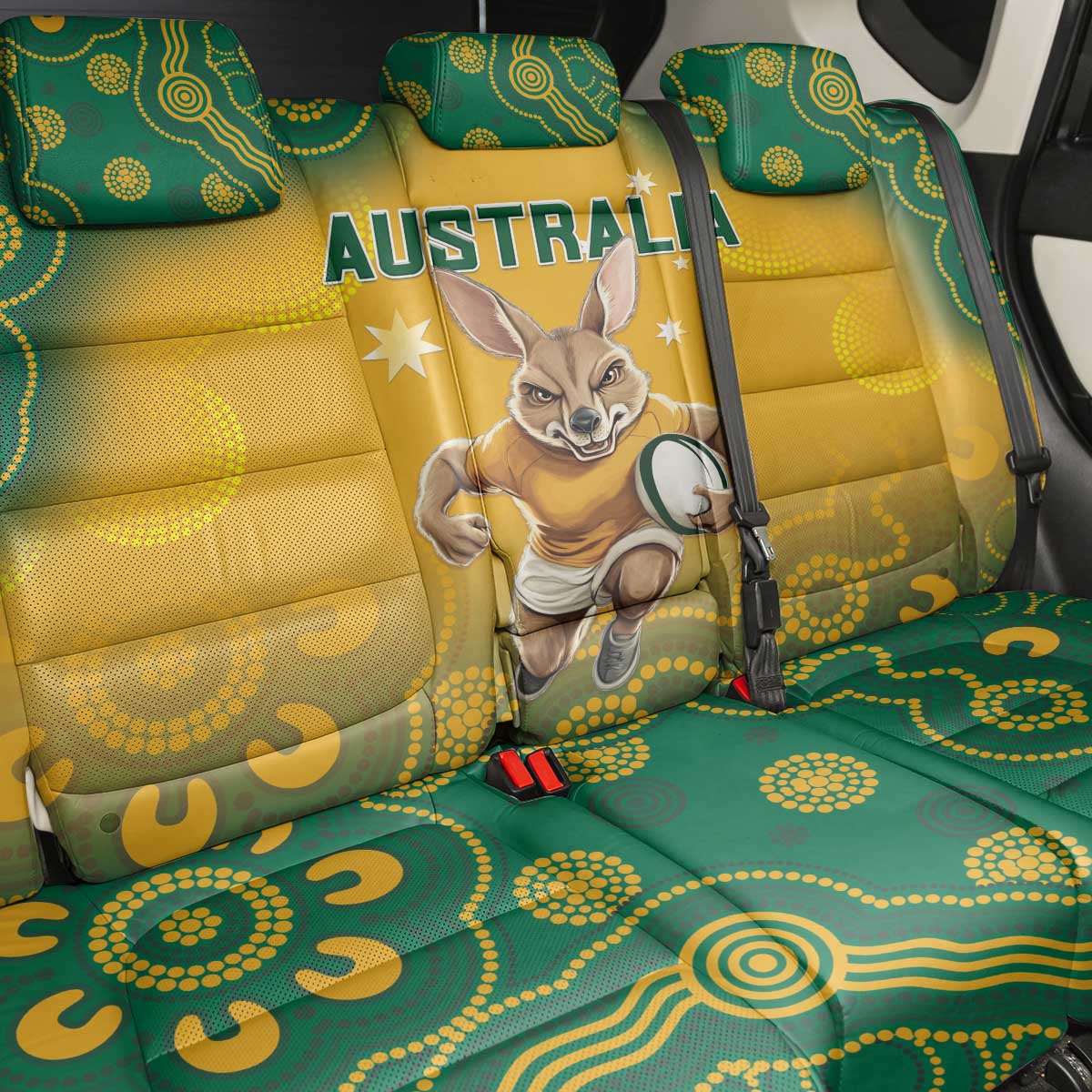 Australia Rugby 2024 Back Car Seat Cover Go Wallabies Aboriginal Pattern