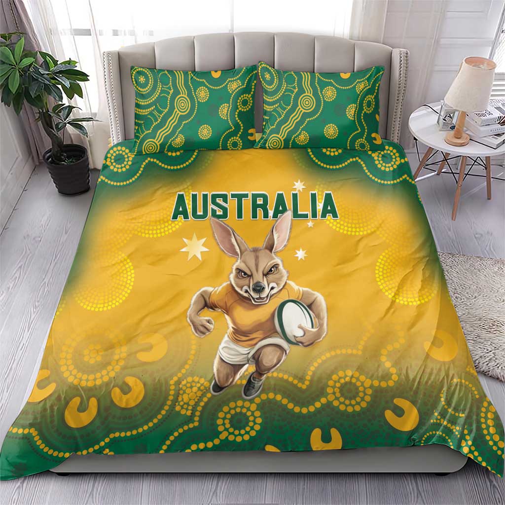 Australia Rugby 2024 Bedding Set Go Wallabies Aboriginal Pattern