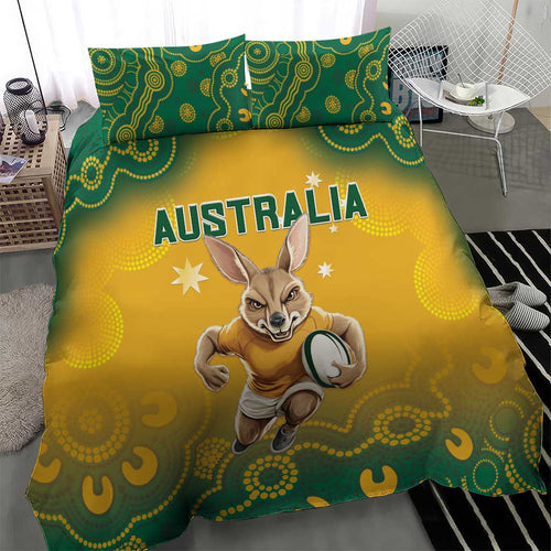 Australia Rugby 2024 Bedding Set Go Wallabies Aboriginal Pattern