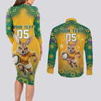 Custom Australia Rugby 2024 Couples Matching Long Sleeve Bodycon Dress and Long Sleeve Button Shirt Go Wallabies Aboriginal Pattern