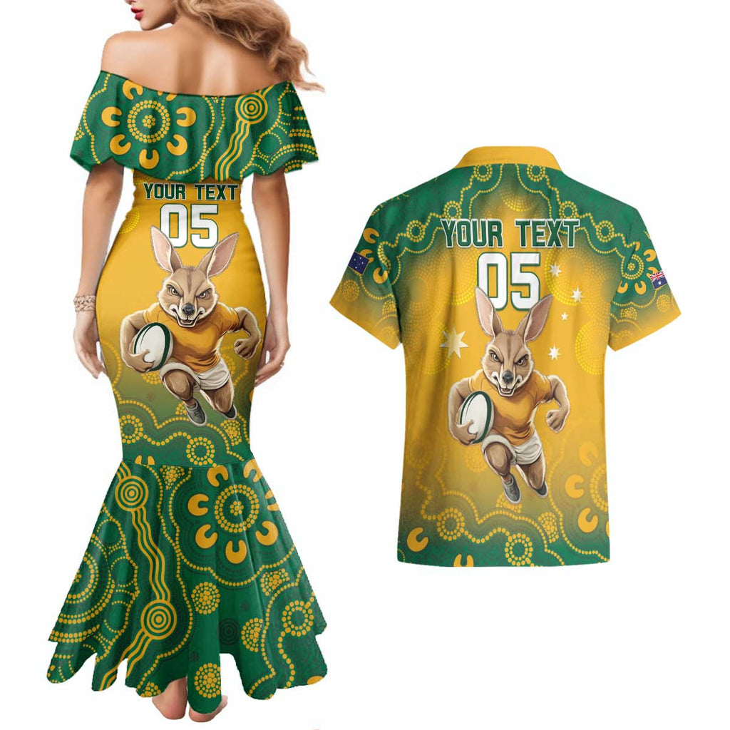 Custom Australia Rugby 2024 Couples Matching Mermaid Dress and Hawaiian Shirt Go Wallabies Aboriginal Pattern