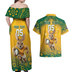 Custom Australia Rugby 2024 Couples Matching Off Shoulder Maxi Dress and Hawaiian Shirt Go Wallabies Aboriginal Pattern