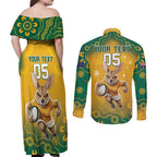 Custom Australia Rugby 2024 Couples Matching Off Shoulder Maxi Dress and Long Sleeve Button Shirt Go Wallabies Aboriginal Pattern