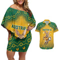Custom Australia Rugby 2024 Couples Matching Off Shoulder Short Dress and Hawaiian Shirt Go Wallabies Aboriginal Pattern