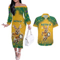 Custom Australia Rugby 2024 Couples Matching Off The Shoulder Long Sleeve Dress and Hawaiian Shirt Go Wallabies Aboriginal Pattern