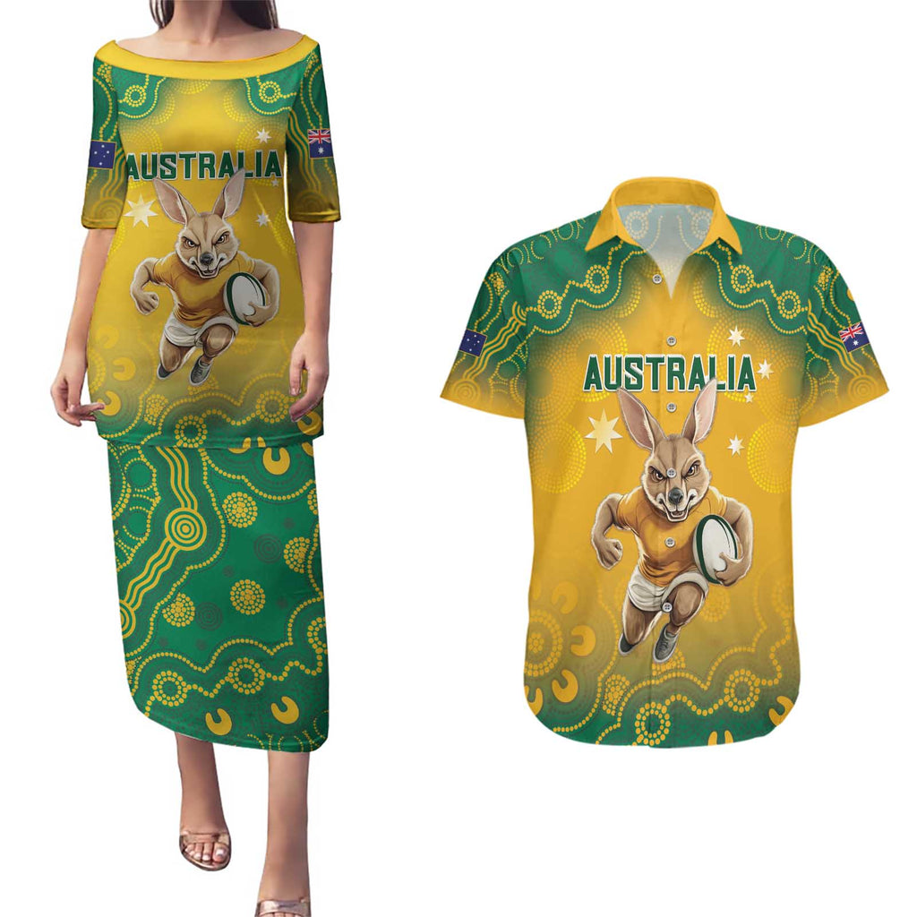Custom Australia Rugby 2024 Couples Matching Puletasi and Hawaiian Shirt Go Wallabies Aboriginal Pattern