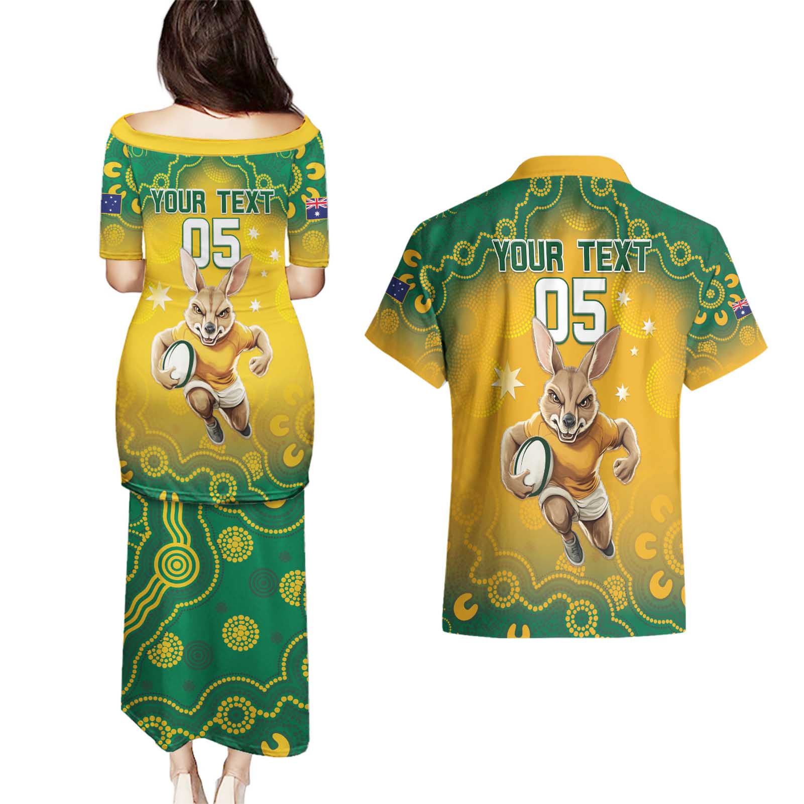 Custom Australia Rugby 2024 Couples Matching Puletasi and Hawaiian Shirt Go Wallabies Aboriginal Pattern