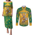 Custom Australia Rugby 2024 Couples Matching Puletasi and Long Sleeve Button Shirt Go Wallabies Aboriginal Pattern