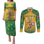 Custom Australia Rugby 2024 Couples Matching Puletasi and Long Sleeve Button Shirt Go Wallabies Aboriginal Pattern