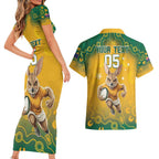 Custom Australia Rugby 2024 Couples Matching Short Sleeve Bodycon Dress and Hawaiian Shirt Go Wallabies Aboriginal Pattern