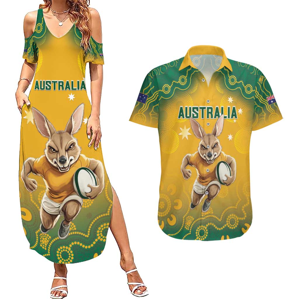 Custom Australia Rugby 2024 Couples Matching Summer Maxi Dress and Hawaiian Shirt Go Wallabies Aboriginal Pattern