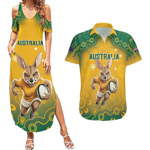 Custom Australia Rugby 2024 Couples Matching Summer Maxi Dress and Hawaiian Shirt Go Wallabies Aboriginal Pattern